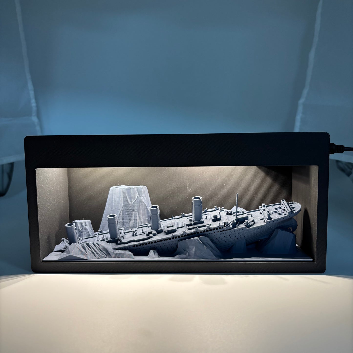 3D Printed SunkenTitanic Ship Theme LED Light Box Matt Black and Gray