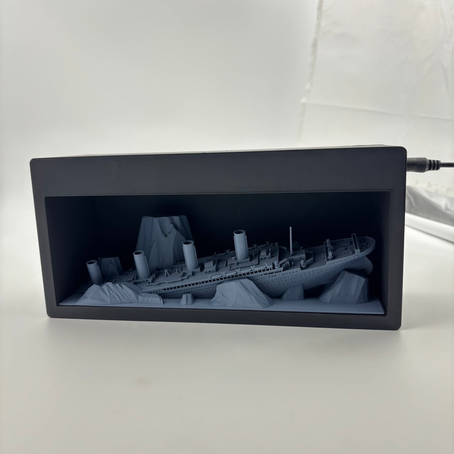 3D Printed SunkenTitanic Ship Theme LED Light Box Matt Black and Gray