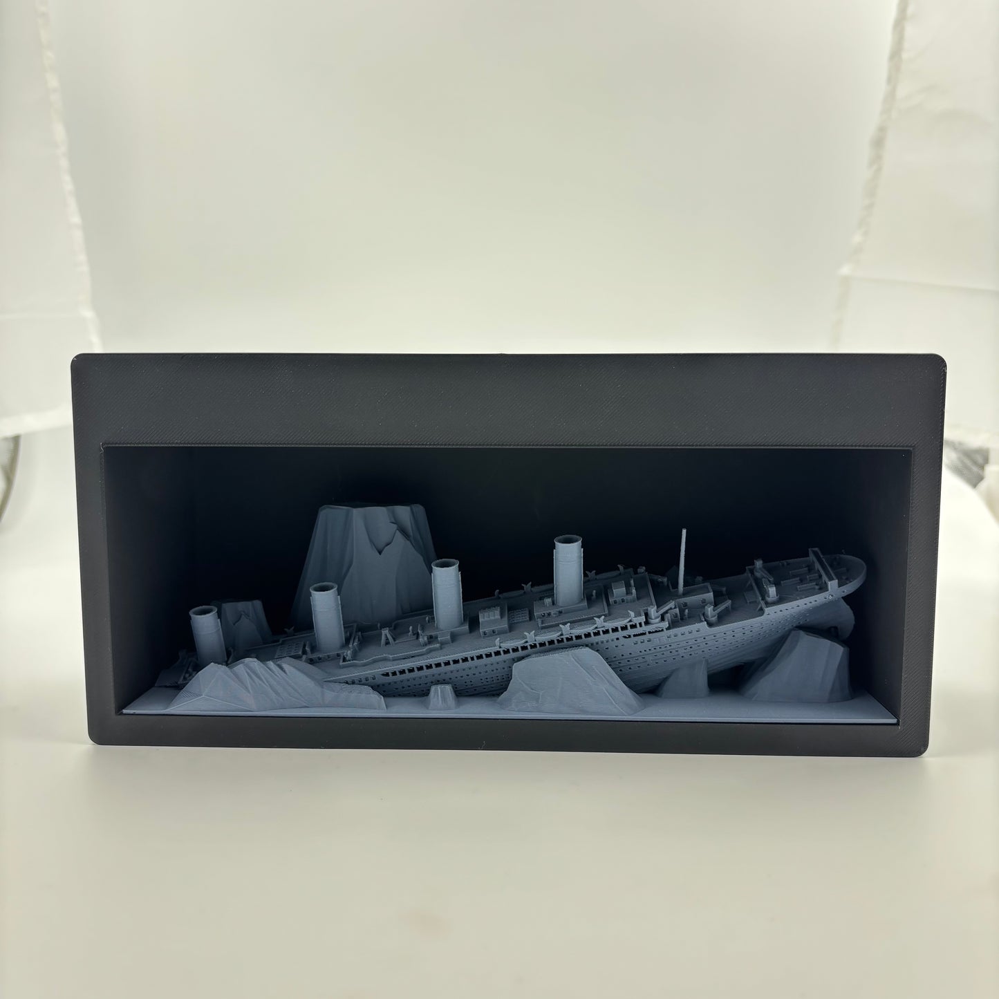 3D Printed SunkenTitanic Ship Theme LED Light Box Matt Black and Gray