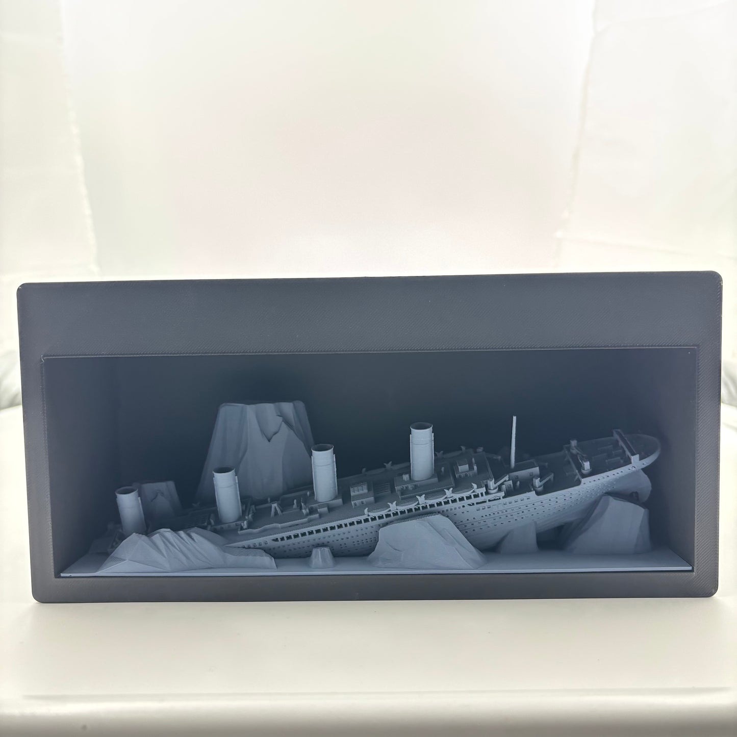 3D Printed SunkenTitanic Ship Theme LED Light Box Matt Black and Gray