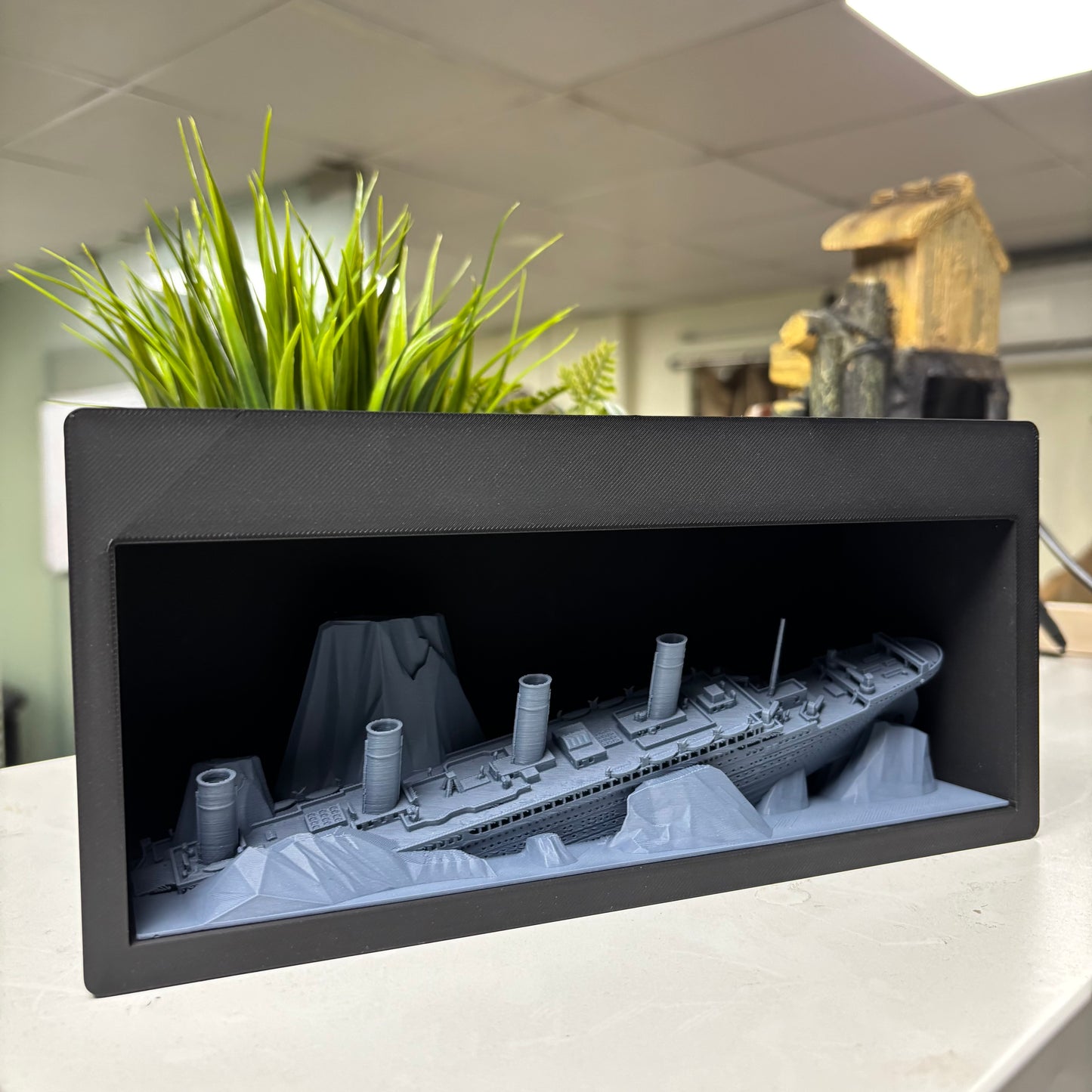 3D Printed SunkenTitanic Ship Theme LED Light Box Matt Black and Gray