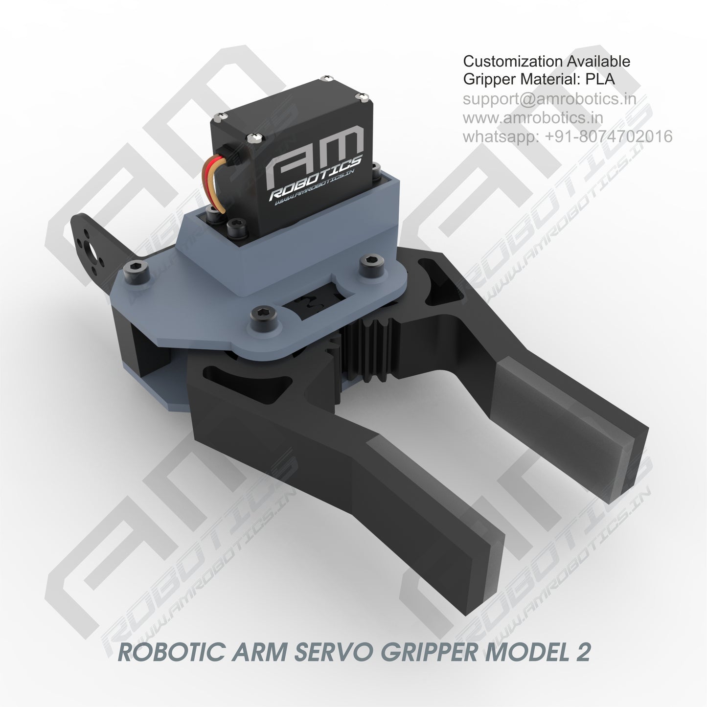 3D Printed Robotic Arm Gripper with MG996R Servo Motor Mount Model 2