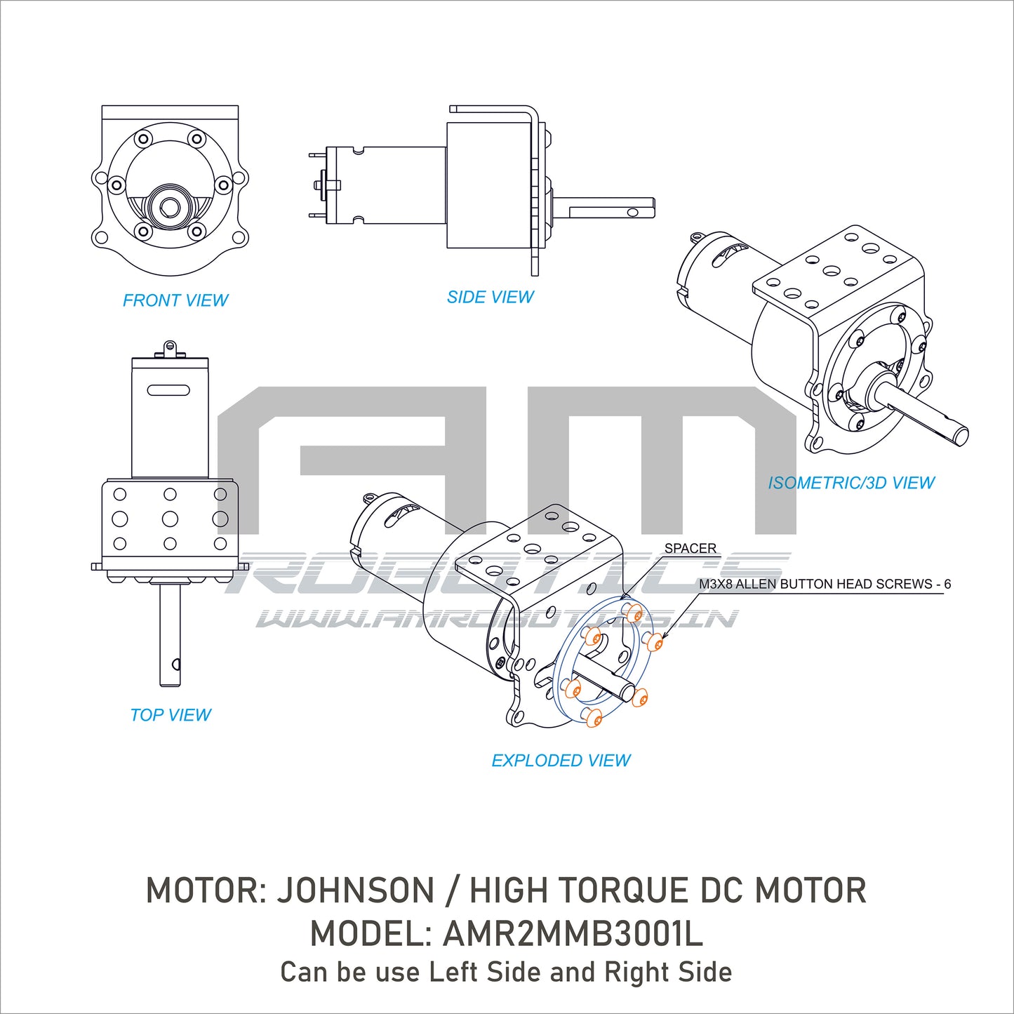 AM ROBOTICS UNIVERSAL DC MOTOR METAL 5 IN 1 CLAMP 2MM THICKNESS FOR JOHNSON MOTOR PACK OF 4 BRACKETS