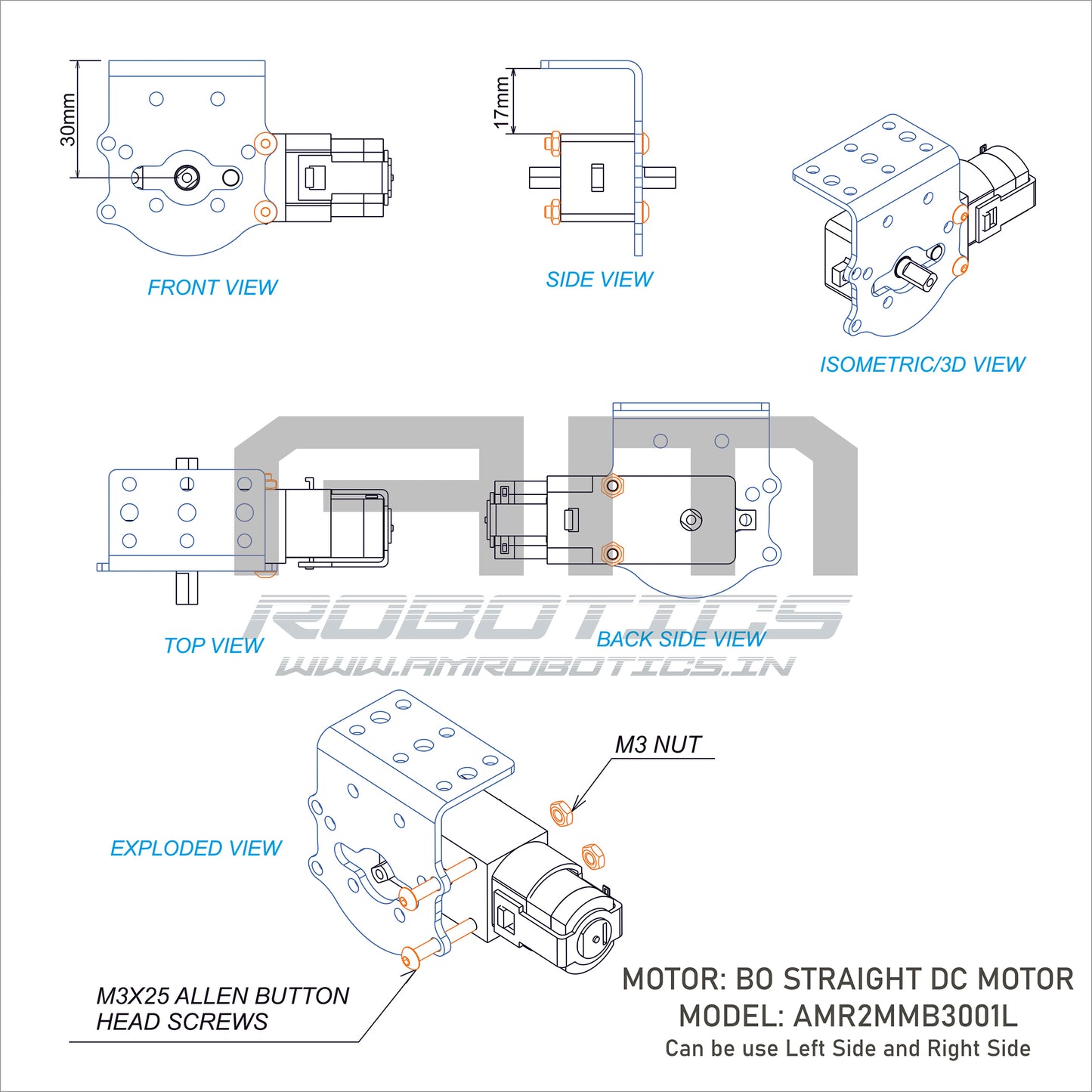 AM ROBOTICS UNIVERSAL DC MOTOR METAL 5 IN 1 CLAMP 2MM THICKNESS FOR JOHNSON MOTOR PACK OF 4 BRACKETS