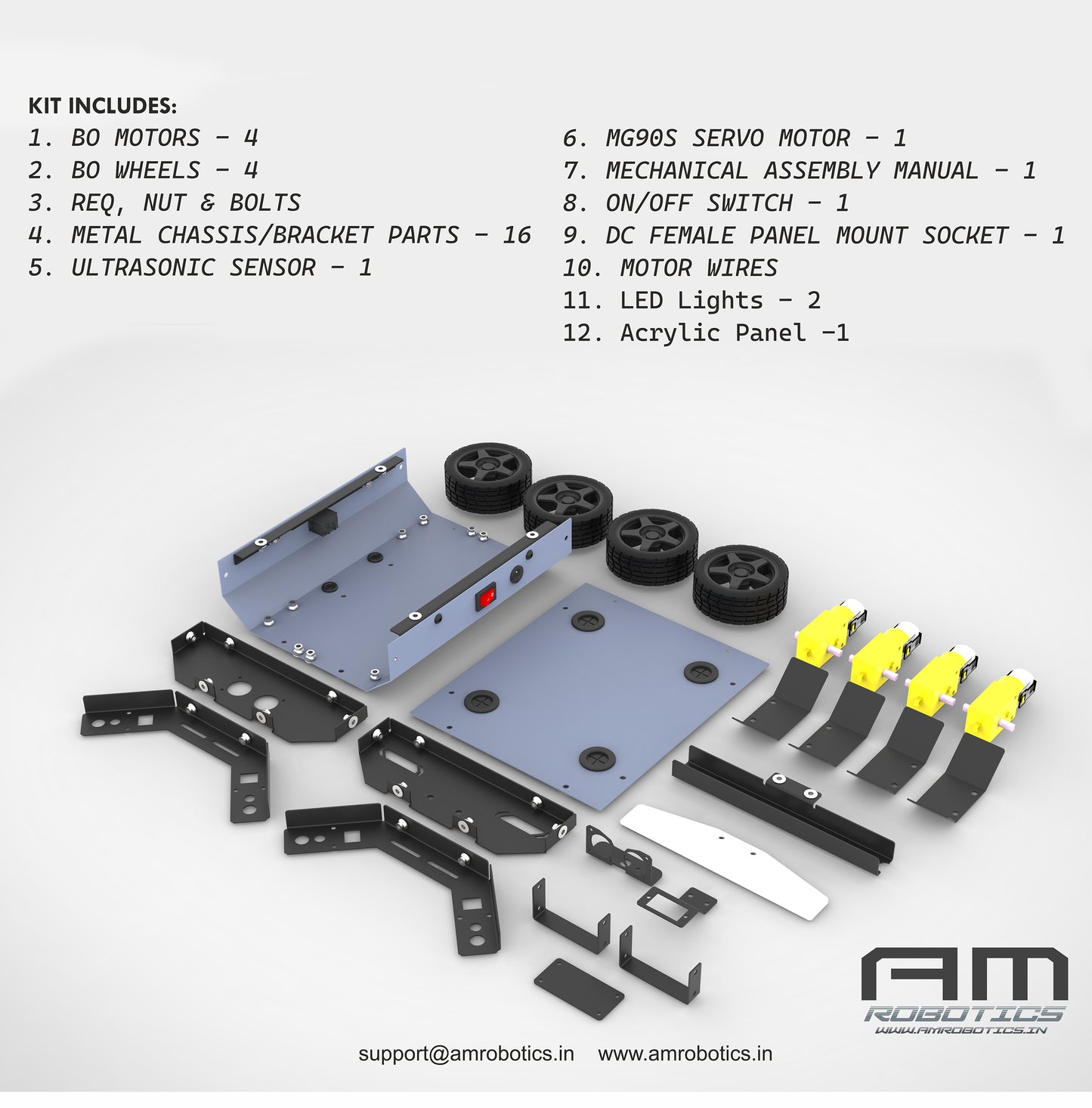 ROVER 4WD BO SERIES 3 METAL CHASSIS DIY ROBO KIT MATT BLACK & GRAY