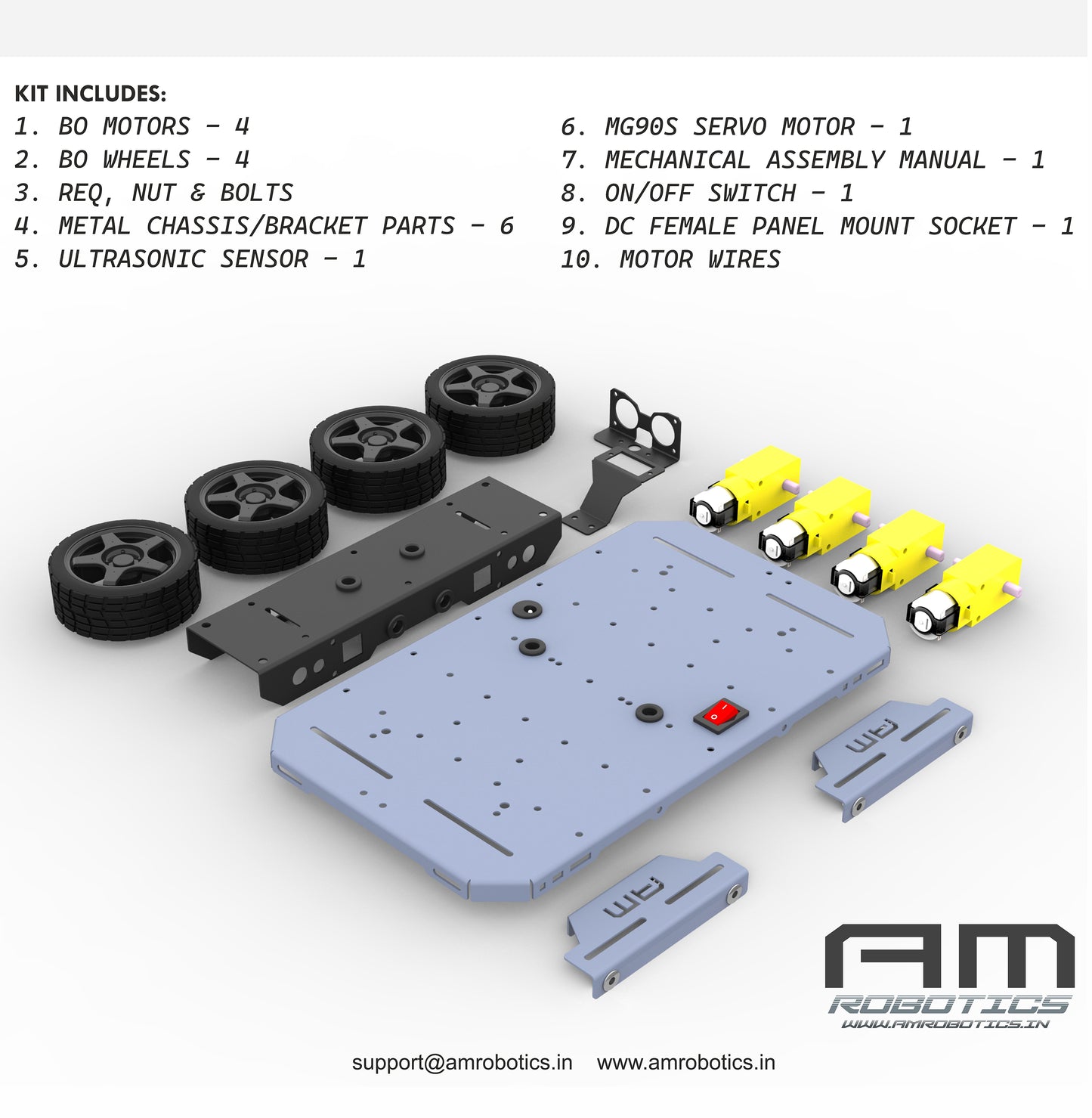 ROVER 4WD BO SERIES 4 METAL CHASSIS DIY ROBO KIT MATT BLACK & GRAY